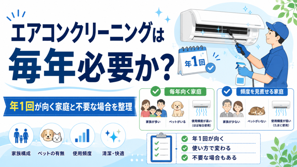 エアコンクリーニングは毎年必要か？年1回が向く家庭と不要な場合を整理