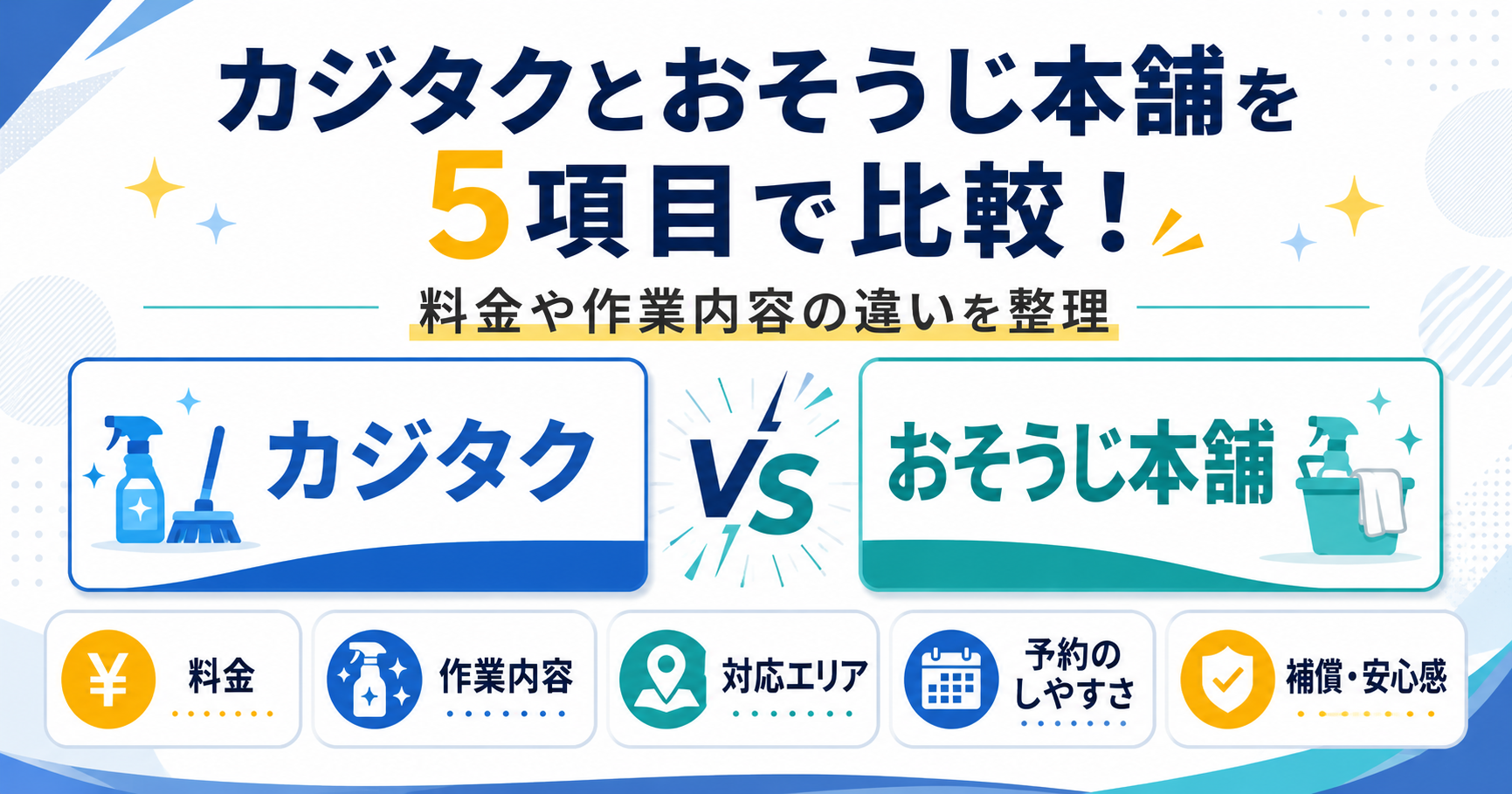 カジタクとおそうじ本舗を5項目で比較！料金や作業内容の違いを整理